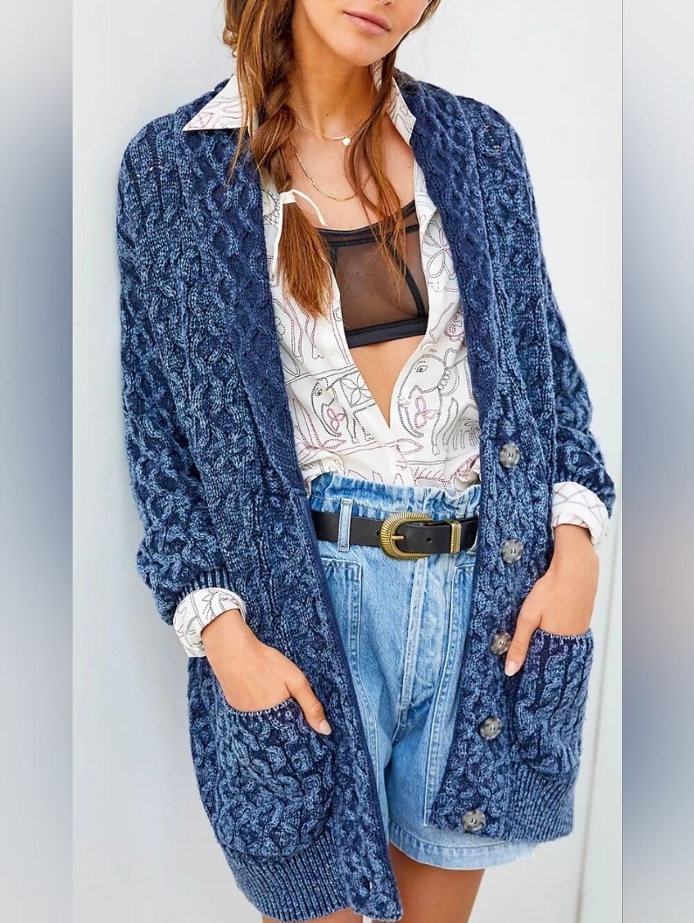Anthropologie Pilcro and the Letterpress cream Textured Longline Cardigan